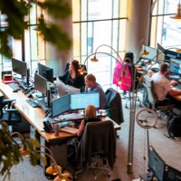 An aerial photo of people working at the itison HQ